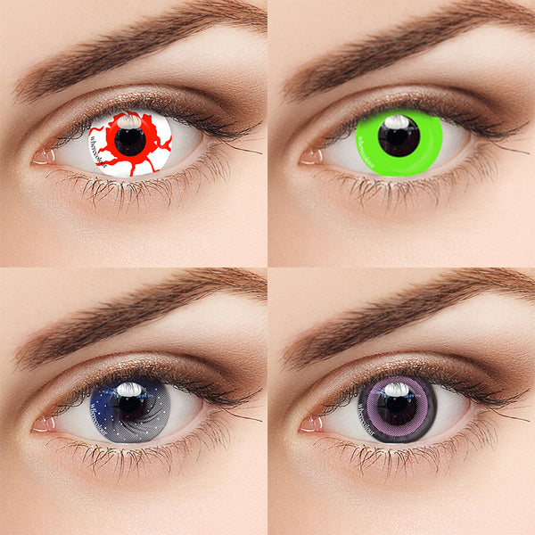 Mysterious Colored Eye Plano Contact Lenses Set For Cosplay(Violet Eye  Contacts,Hinata White Mesh Contacts,Brilliant Blue Contacts,Twilight  Vampire Red Contacts,Vampire Fire Yellow Contacts)