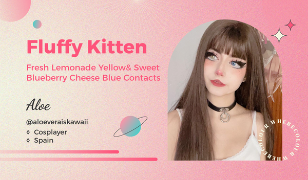 Fluffy Kitten: Fresh Lemonade Yellow & Sweet Blueberry Cheese Blue Contacts