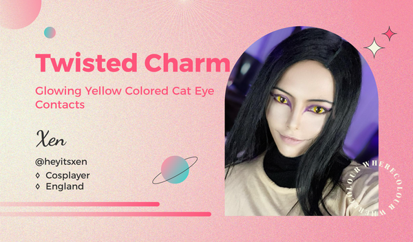 Twisted Charm: Glowing Yellow Colored Cat Eye Contacts