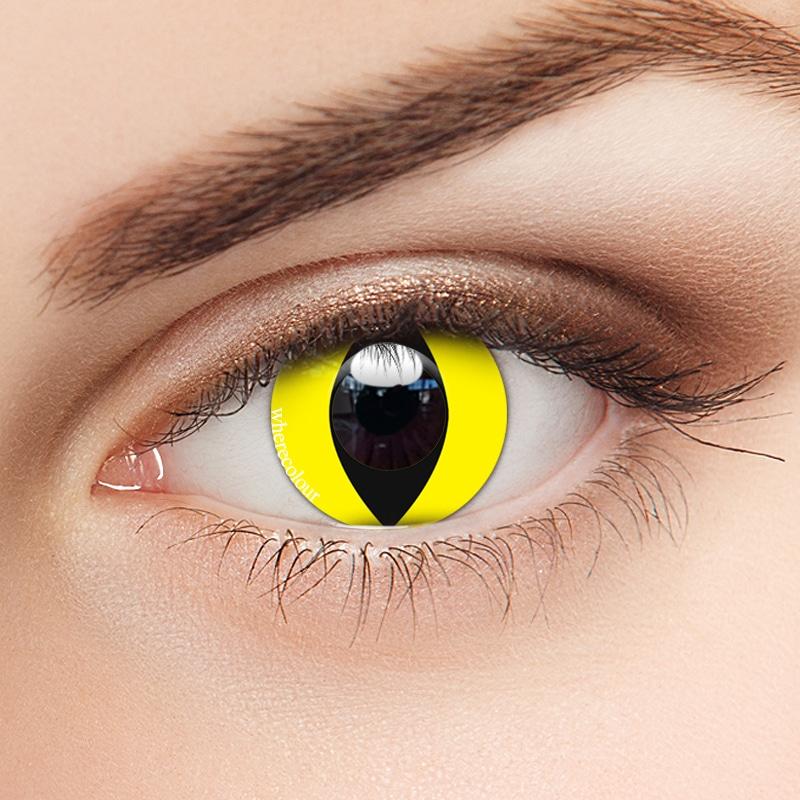 Glowing Yellow Colored Cat Eye Contacts
