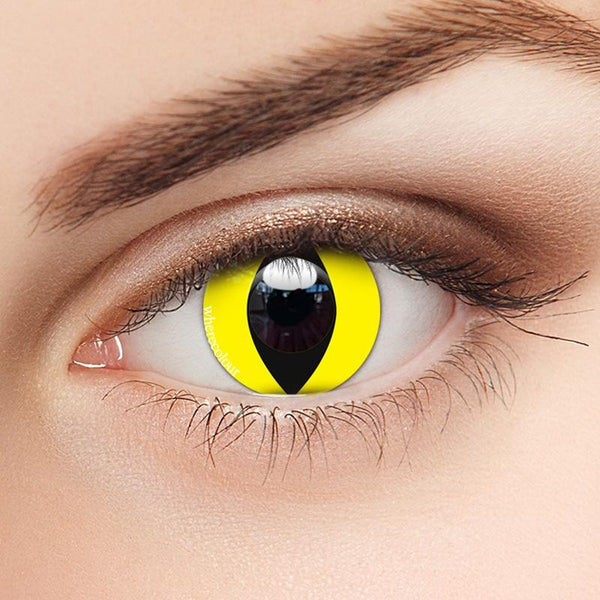 Glowing Yellow Colored Cat Eye Plano Contacts