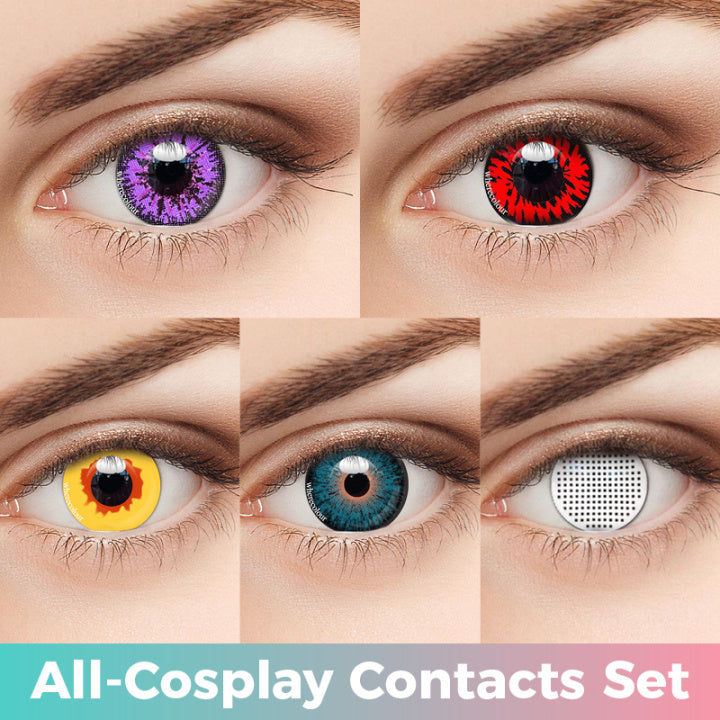 Mysterious Colored Eye Plano Contact Lenses Set For Cosplay(Violet Eye  Contacts,Hinata White Mesh Contacts,Brilliant Blue Contacts,Twilight  Vampire Red Contacts,Vampire Fire Yellow Contacts)